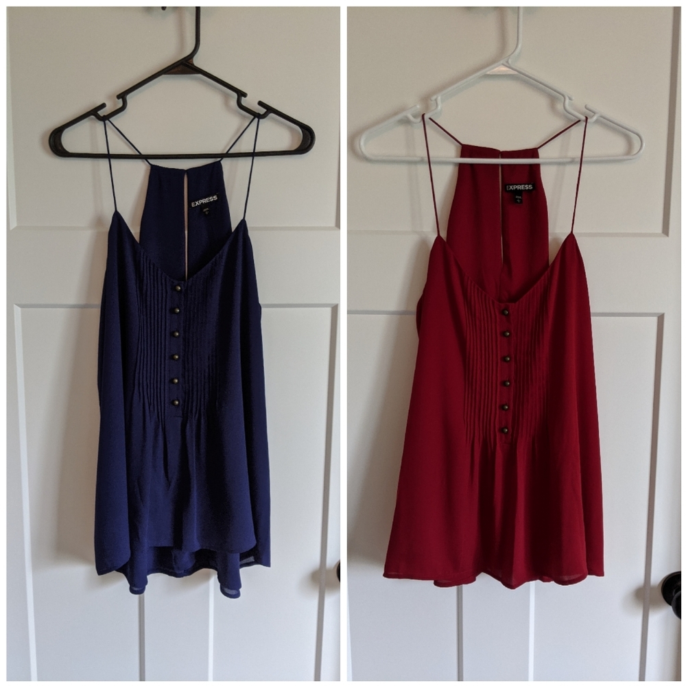 Express Tanks Tops Burgundy & Navy Dressy Large